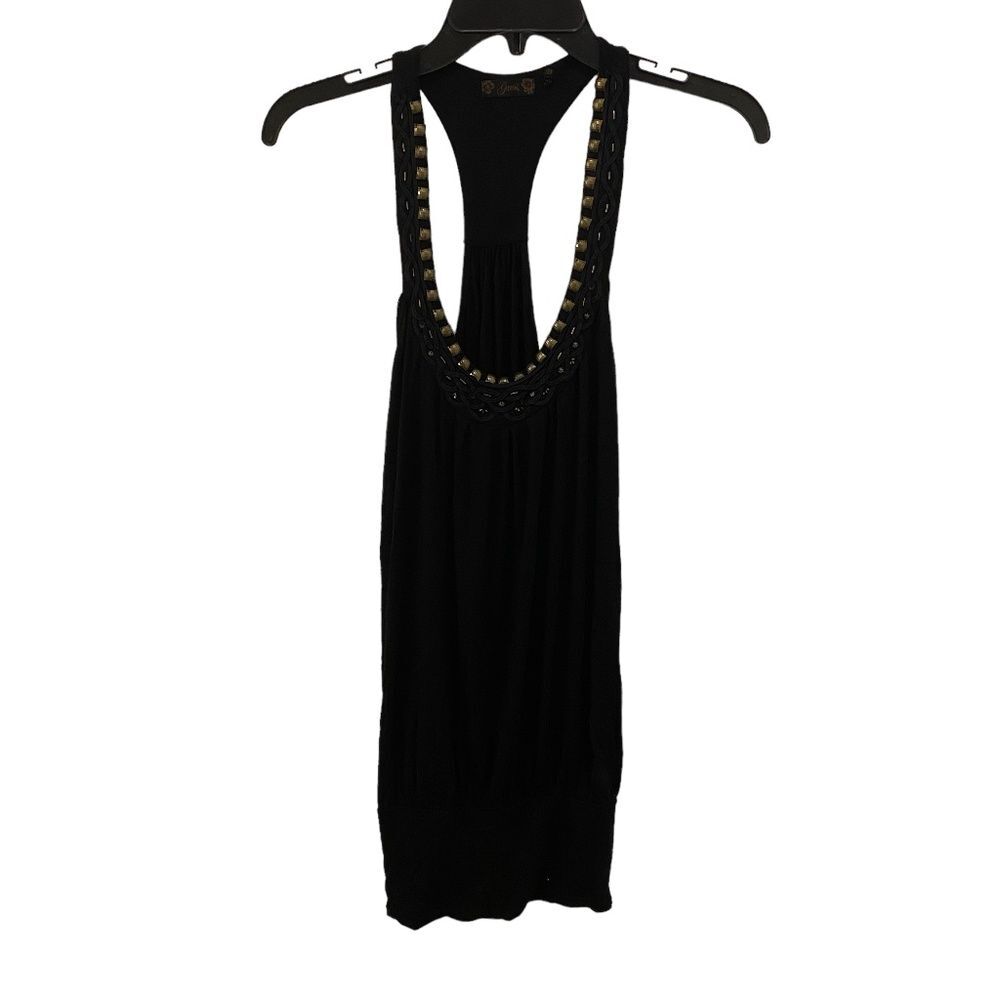 Guess Jeans Black Studded Racerback Tunic Top Mini Dress Banded Hem Small